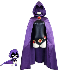 Disfraz de Cosplay de Raven de <span class=keywords><strong>la</strong></span> Serie de Televisión y <span class=keywords><strong>Película</strong></span> para Niños y Adolescentes Unisex de SeaShell, Mono Negro con Capa Morada con Capucha para Fiestas de Halloween - Product Image 4