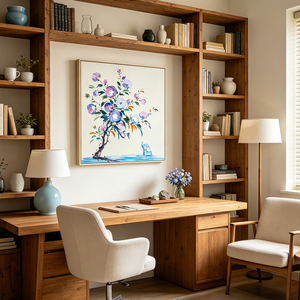 Tableau <span class=keywords><strong>mural</strong></span> minimaliste village côtier bleu canard impasto fait main déco maison hôtel villa - Product Image 1