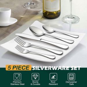 High Quality Wedding 5pcs Cutlery Set Spoons Forks and Knife 18/0 Stainless Steel Silver <b>Flatware</b> Set for Restaurant Hotel - Product Image 2