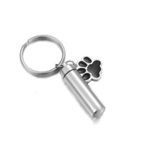 Yiwu Aceon memoria de acero inoxidable mascota ceniza urna joyería regalo personalizado grabado cilindro tapón de rosca colgante pequeña pata encanto llavero