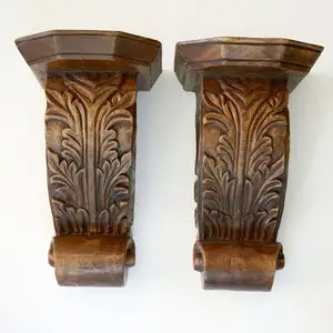 Pr Vintage madera tallada barra de cortina apliques ménsulas-Acanthus Leaf Scroll Design