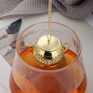 Infuseur à thé en acier inoxydable or Rose de haute qualité, rond en métal, en forme de théière, porte-boule - Product Image 4