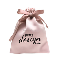 Pochette à cordon en satin de soie de luxe personnalisée Bundle Sac d'extension de cheveux avec logo imprimé Sac en satin