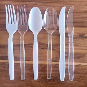 Free Sample Disposable Plastic Cutlery Set Frosted Flat Heavy Duty Soup Spoon Fork Knife