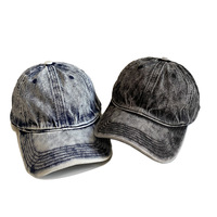 Casquette de baseball non structurée à 6 panneaux en denim de coton délavé foncé, style vintage, avec logo brodé personnalisé et dos métallique, modèle Dad Hat