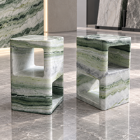 Table d'appoint en marbre vert naturel, cube creux, table d'appoint moderne de luxe en marbre, socle carré creux en marbre pour la décoration de la maison
