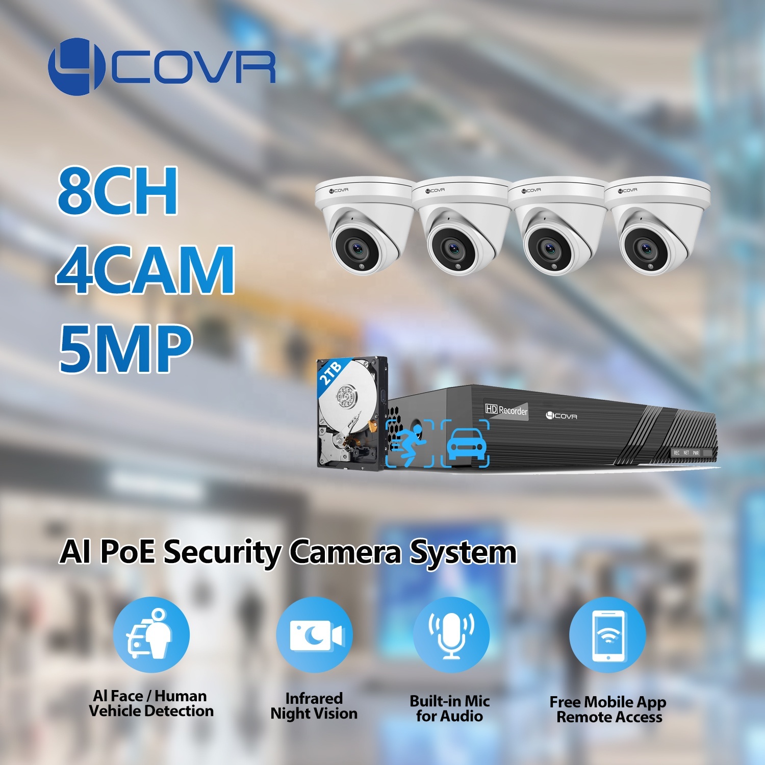 4COVR 8 Channel 4Pcs 5Mp Ultra HD CCTV Camera System with 2TB HDD & Cable CCTV Security Full Set AI Human Detection for Home · image 4
