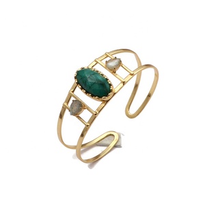 Bracelet jonc aventurine verte bijoux plaqué or bracelet jonc vert ovale poire minuscule labradorite pierres précieuses bracelet bijoux - Product Image 1