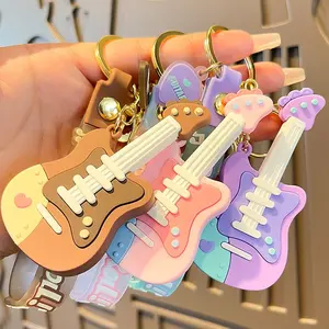 2024 weichgummi kreativ schlüsselanhänger lanyard taschen autozubehör mini pvc 3d cartoon guitar keychain