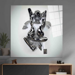 Elegant 3D Silver Couple <b>Wall</b> Art: Tempered Glass Effect Printed <b>Canvas</b>,TEMPERED GLASS ART - Product Image 3