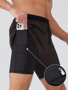 Men Quick Dry Running Shorts Built In Brief No Show Split <b>Layer</b> Workout 2 in 1 Fitness Shorts - Product Image 2