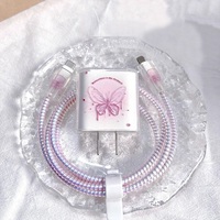 Protector de Cargador para iPhone 18W/20W (EE. UU.), Funda Protectora con Diseño de Mariposa, Enrollador de Cable USB para Apple 12, 13, 11 Pro Max, 14