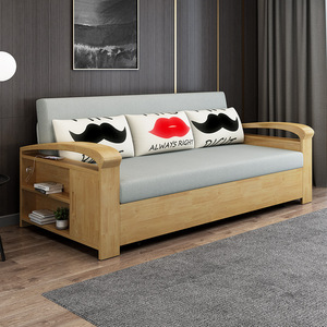 Sofá <span class=keywords><strong>cama</strong></span> plegable de madera maciza importada cian de alta calidad multifuncional Sit-Sleep Simple Push-Pull portátil Convertible para - Product Image 5