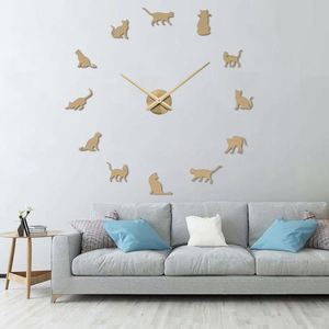 Cute Cat Wall <b>Clock</b> DIY Mute <b>Digital</b> <b>Clock</b> 3D Acrylic Mirror Wall Stickers for Home Living Room Office Pet Store Decor - Product Image 2