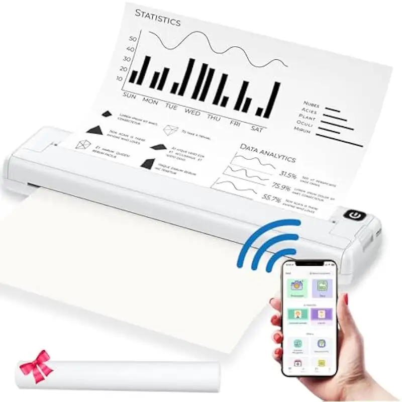 Printer Bluetooth portabel termal tanpa tinta portabel A4 cocok untuk belajar, kantor, rumah dan perjalanan bisnis