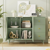 Meuble de Buffet Vert Moderne Mid-Century | Rangement Rétro-Contemporain avec Découpes Circulaires et Verre Nervuré