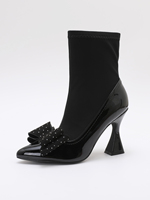 Escarpins noirs en PU à bout pointu avec nœud à pois, talons aiguilles évasés, élégants pour soirées et événements féminins