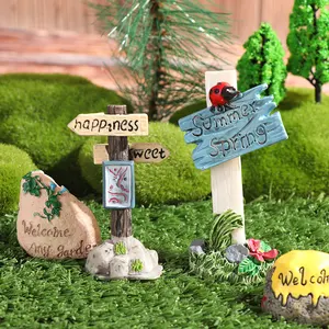 Mini signe de route verte, Figurines succulentes, signe de bienvenue, jardin de fée Miniature, bonsaï, Micro paysage, maison de poupée, cadeau de décoration