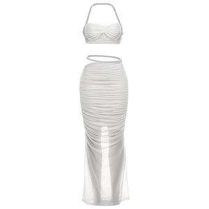 Conjunto <span class=keywords><strong>de</strong></span> Dos Piezas Otoño-Invierno 2026: <span class=keywords><strong>Falda</strong></span> Larga con Decoración <span class=keywords><strong>de</strong></span> Perlas, Sexy, con Escote Cruzado y Cintura Baja - Product Image 6