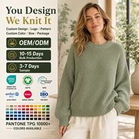 Pull en tricot épais personnalisé pour femme, col rond, manches lanternes, coupe ample, pull décontracté pour femme, OEM ODM