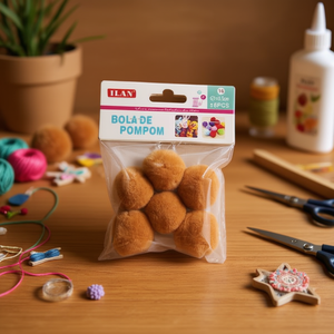 Pompon ILAN 3,5 cm colore cammello, articoli per artigianato e decorazioni fai da te - Product Image 2