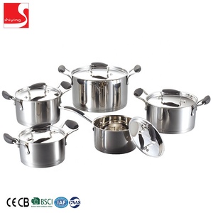 SYキッチン用品ステンレス鋼ストックポット6個ミラー研磨ガラス蓋付き - Product Image 3