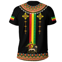T-shirts de sport de luxe en gros, design éthiopien personnalisé, drapeau éthiopien, grandes tailles, col rond, pour hommes, entraînement, course à pied, maillot