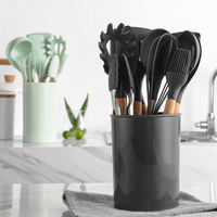 Ensemble d'ustensiles de cuisine en silicone de qualité supérieure, 12 pièces, de qualité alimentaire, avec manche en bois, outils de cuisson antiadhésifs robustes, sans BPA