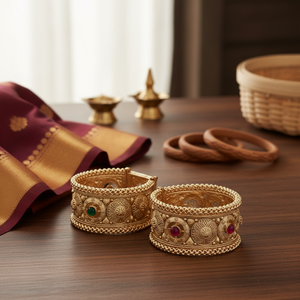 กำไลข้อมือคาดาสีทองแบบเปิดใช้งานได้สง่างามสำหรับผู้หญิง | เครื่องประดับประจำวันแบบดั้งเดิม - Product Image 3