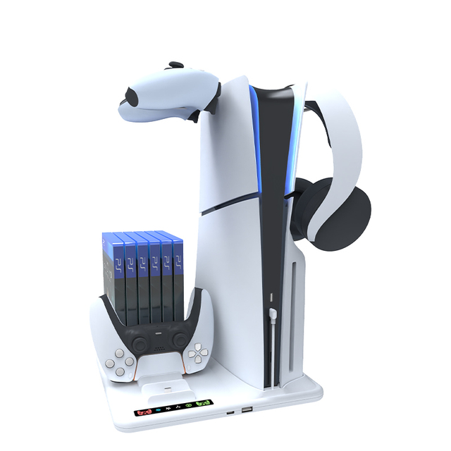 Slim Cooling Charging Stand with Vertical Support for Console White ABS Material