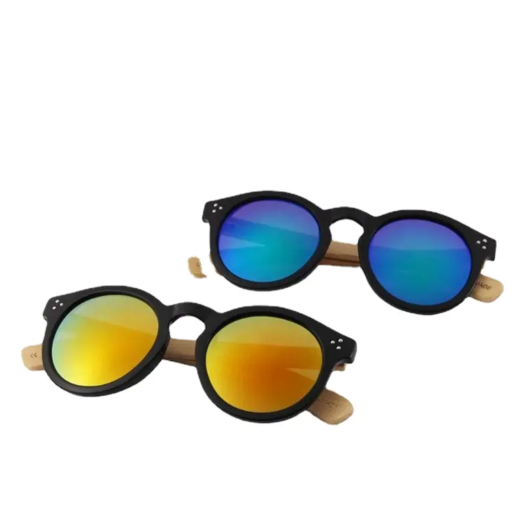 Bestseller neue handgemachte runde bambusholz-sonnenbrille natürlich bambus holz retro-sonnenbrille