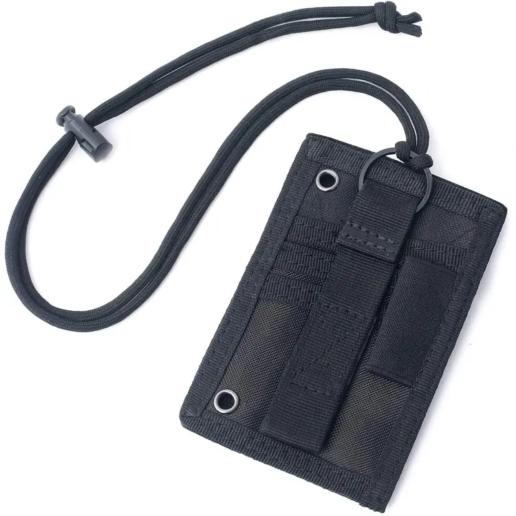 Tactical ID Card Holder Detachable Hook & Loop Patch Badge Holder Adjustable 1000D Cordura Neck Lanyard Key Ring