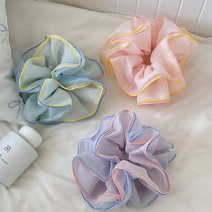 Bandeau élastique pour femme style coréen, en tissu maille bleue, grand chouchou en corde, accessoire d'été - Product Image 1