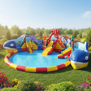 Parc aquatique gonflable durable en PVC avec piscine surdimensionnée pour les centres de villégiature, avec toboggans et parcours d'obstacles - Product Image 1