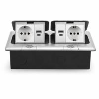 Prise de sol escamotable standard UE avec charge rapide USB A+C et prise réseau Cat6 RJ45 en aluminium brossé argenté