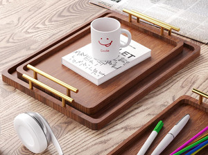 Wholesale Elegant Metal Handle Design Bamboo Serving Tray Ottoman Decorative Trays Platter for <strong>Eating</strong> Breakfast - Product Image 2