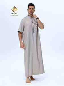 HARAMAIN MEN THOUB Chemise à manches courtes élégante à fermeture à quatre boutons, séchage rapide, légère, couleur unie, usage quotidien - Product Image 3