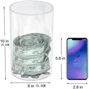 Multi-size Acrylic Cylindrical Piggy Bank Money <strong>Saving</strong> Gift <strong>Box</strong> clear Square Safe Cash Coin Money <strong>Box</strong> for Kids and Adults - Product Image 2