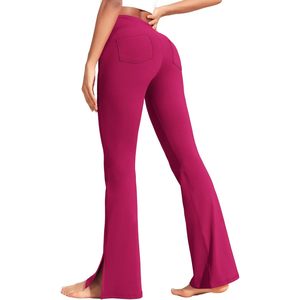 FOXA Women's High Waist <b>Flare</b> Legging Tummy Control Yoga Pants With Pockets Spandex Nylon Material - Product Image 2