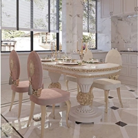 Table et chaises de salon sculptées en bois massif blanc de luxe French Light Table de salle à manger ovale 4 places