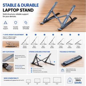 Nouveau support d'ordinateur portable ergonomique pliable en métal à 7 niveaux réglables, support de bureau pour ordinateur portable jusqu'à 17,3 pouces - Product Image 2