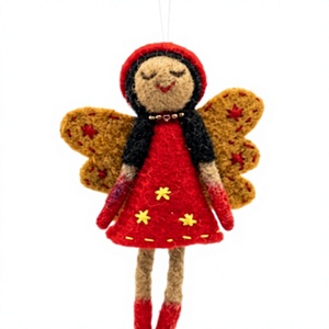 Handmade Eco-Friendly 100% Wool Nonwoven Felt Angel Fairy Ornament Red Dress <b>Star</b> Wall <b>Hanging</b> Christmas Decoration Traditional - Product Image 2