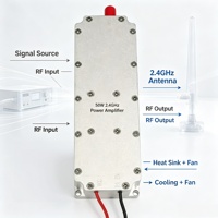 Modul Penguat Daya RF 50W 2.4GHz 2400~2500MHz Amplifikasi Sinyal Antarmuka Pria DC28V PA EN Kontrol untuk Sistem RF Nirkabel