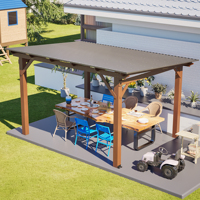 Gazebo de jardin en bois 13x10 pieds avec toit en métal pour patio, cour et jardin