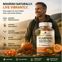 Gélules d'huile de graines de citrouille et de palmier nain (Saw Palmetto) en marque blanche OEM/ODM, conformes aux normes cGMP, sans OGM, sans gluten, 3000 mg, complément pour la santé de la prostate et des voies urinaires