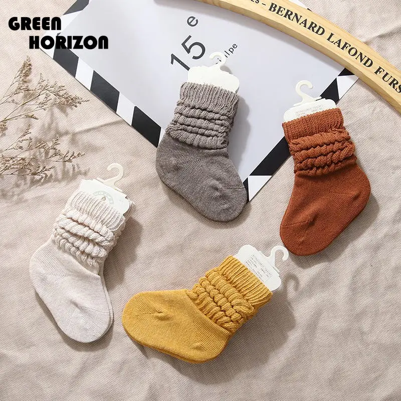 Green Horizon kaus kaki katun bayi anak perempuan, kaus kaki anak balita pinggiran lipit, kaus kaki katun musim semi musim gugur untuk anak perempuan