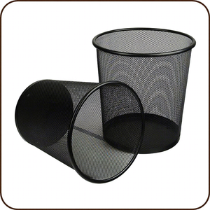 Handmade Black Metal <b>Mesh</b> Waste Basket Round Office Trash Can Decorative <b>Wire</b> Waste Bin for Home Office Bathroom Bedroom Kitchen - Product Image 4