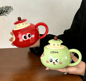 Mug en céramique créatif et mignon avec couvercle et cuillère, design Apple Ins Wind, pour la maison, le bureau, cadeau de Noël, provenance de Chine continentale - Product Image 1