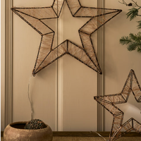 Estrella de Cinco Puntas de Alambre Esmaltado LED con Marco de Hierro Dorado Rosa, Decoración Navideña para Exteriores, Recargable, para Fiestas de Diwali y Ramadán