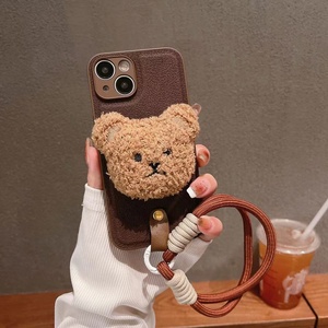 Mode peluche <span class=keywords><strong>Mickey</strong></span> ours Silicone PC avec chaîne antichoc couverture arrière étui de téléphone portable pour iPhone 15 14 13 12 11 Pro max - Product Image 5